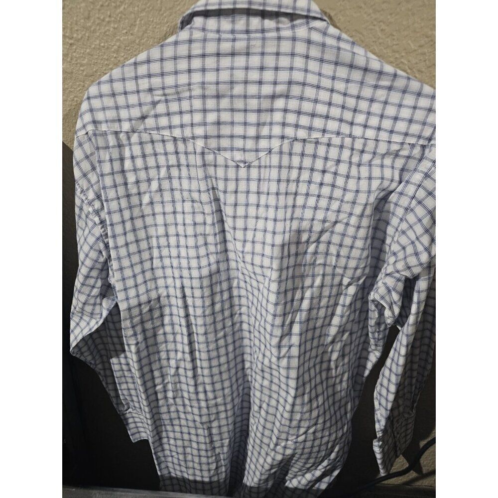Panhandle Slim Blue Checkered Pearl Snap Shirt Men's Neck Size 16 US Medium - Picture 4 of 6